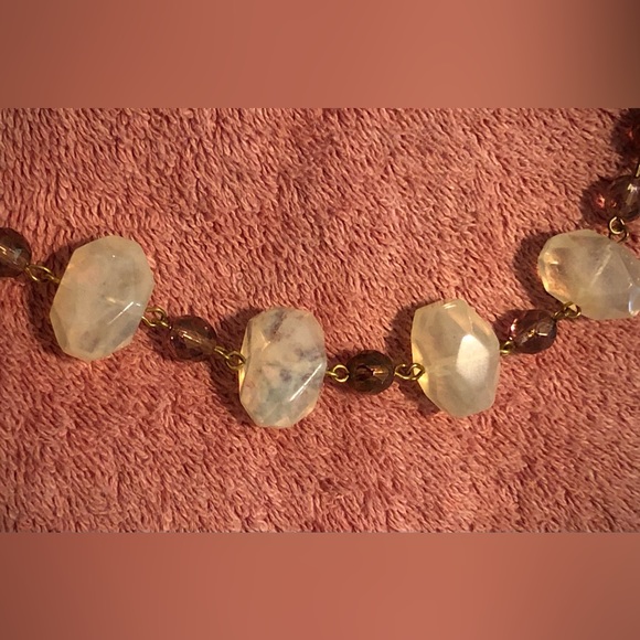 Vintage Frosted Crystal Beaded Iridescent Faux Moonstone Necklace & Earrings - Picture 3 of 5